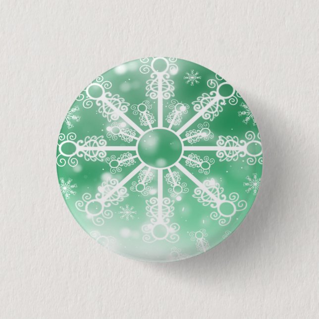 Green Snowflake 1 Inch Round Button (Front)