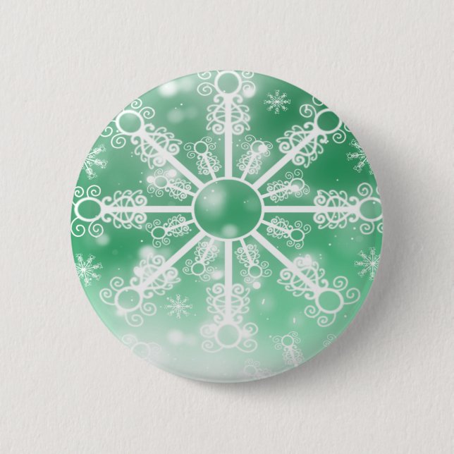 Green Snowflake 2 Inch Round Button (Front)