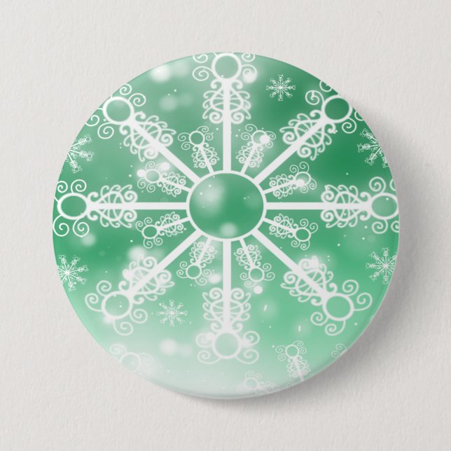 Green Snowflake 3 Inch Round Button (Front)