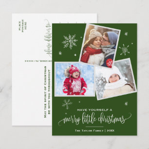 Green Snowflake   3 Photo Christmas Holiday Postcard