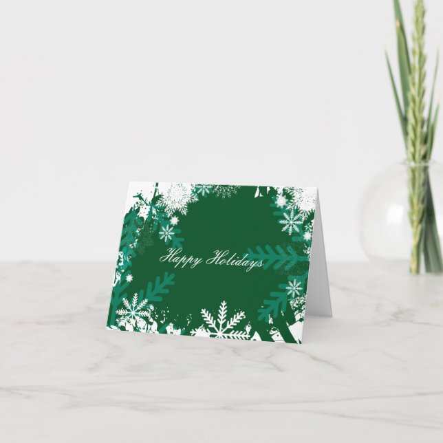 Green Snowflake Christmas Greeting Cards (Front)