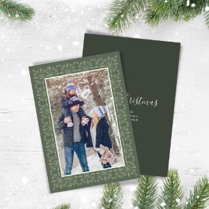 Green Snowflake Christmas Photo Classic Holiday Card