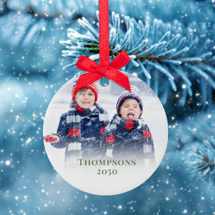 Green Snowflake Christmas Photo Custom Ceramic Ornament