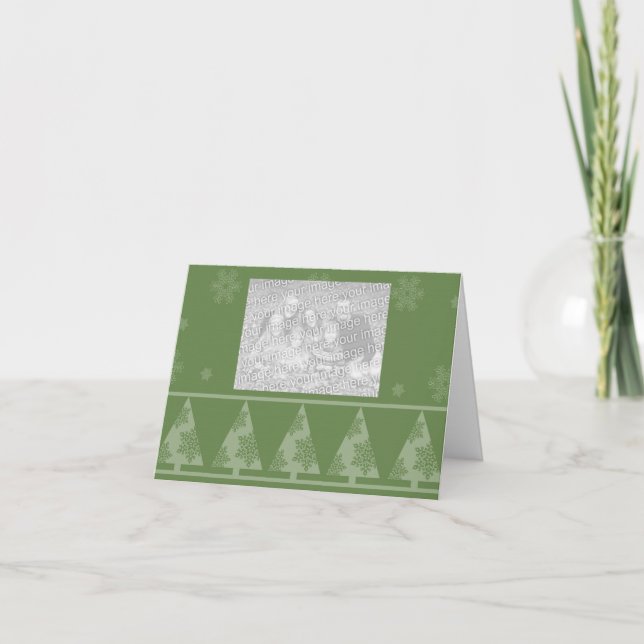 Green Snowflake Christmas Tree Greeting Cards (Front)
