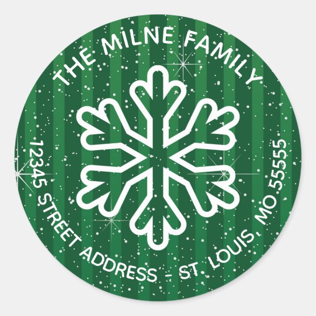 Green Snowflake - Circle Return Address Classic Round Sticker (Front)