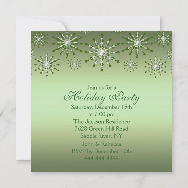 Green Snowflake Fête Invitation (Devant)