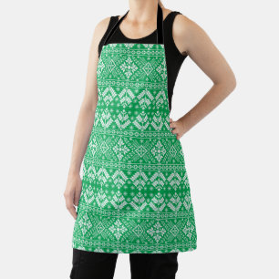 Green Snowflake & Floral Fair Isle Christmas Apron
