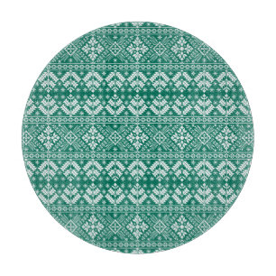 Green Snowflake & Floral Fair Isle Christmas Cutting Board