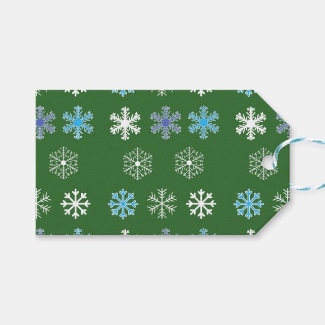 Green Snowflake Gift Tags (Front (Horizontal))