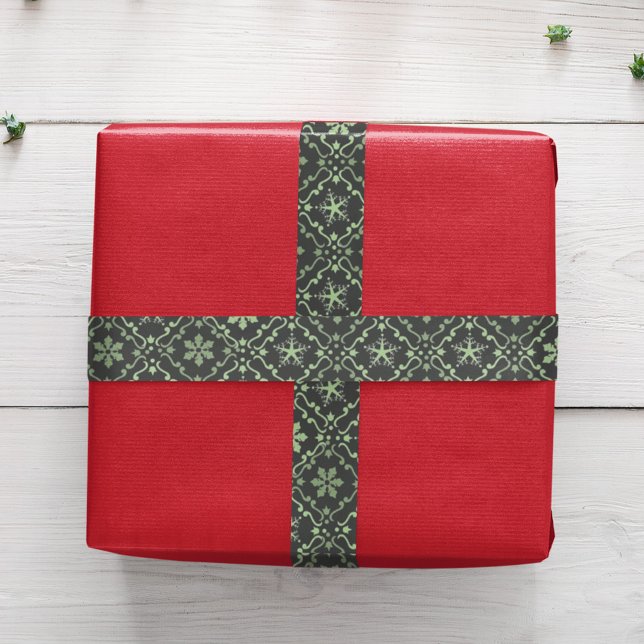 Green Snowflake Pattern Christmas  Satin Ribbon (Green snowflake pattern ribbon)