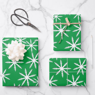 Green Snowflake  Print Wrapping Paper Sheet