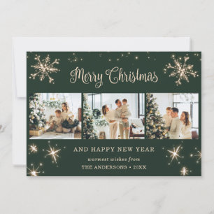Green Snowflake Snow Photo Collage Holiday Card