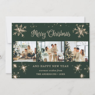 Green Snowflake Snow Photo Collage Holiday Card