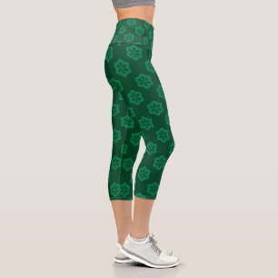 Green Snowflake Star Pattern Capri Leggings