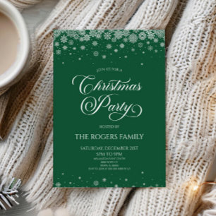 Green Snowflake Winter Christmas Party Invitation