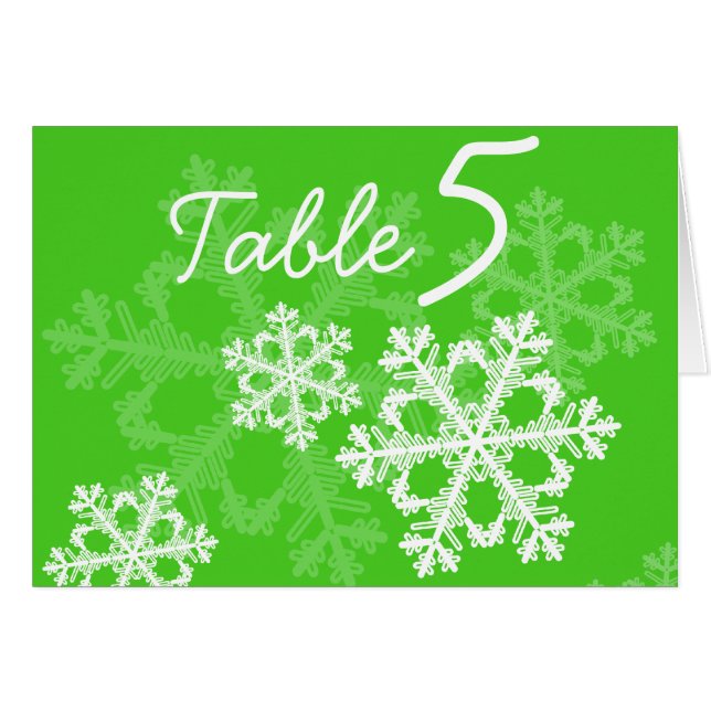 Green Snowflakes Christmas Table Numéro Carte (Devant horizontal)