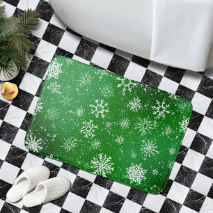 Green Snowflakes Pattern Festive Winter Holiday Bath Mat