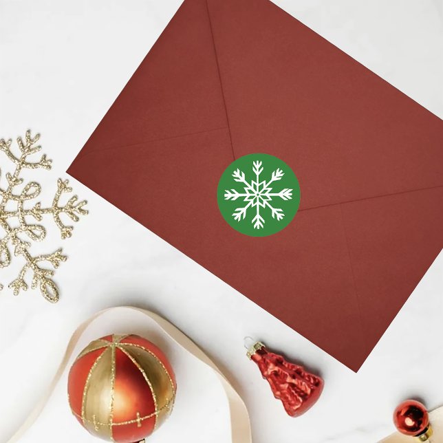 Green Snowflakes Pattern Festive Winter Holiday Classic Round Sticker (Creator Uploaded)
