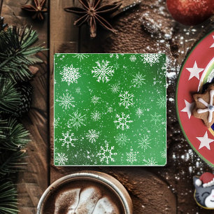 Green Snowflakes Pattern Festive Winter Holiday Glass Coaster
