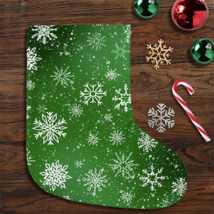 Green Snowflakes Pattern Festive Winter Holiday Large Christmas Stocking