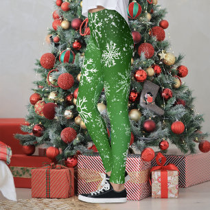 Green Snowflakes Pattern Festive Winter Holiday Leggings