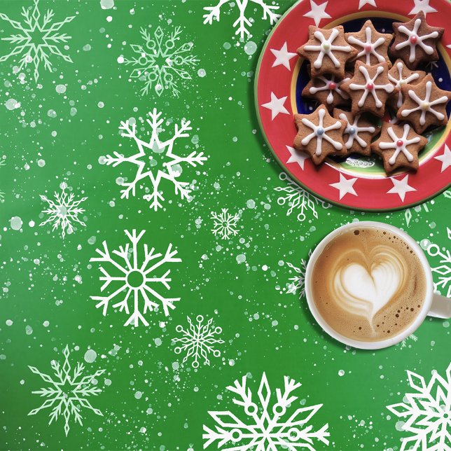 Green Snowflakes Pattern Festive Winter Holiday Tablecloth (Creator Uploaded)