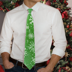 Green Snowflakes Pattern Festive Winter Holiday Tie