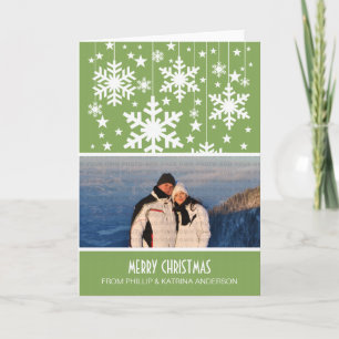 Green Snowflakes Stars Photo Greeting Card