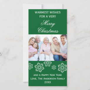 Green Snowflakes Warmest Wishes Photo - Photo Card