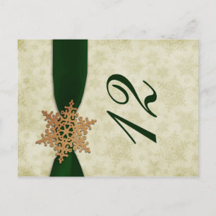 green snowflakes winter wedding table numbers postcard