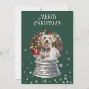 Green Snowglobe Snowflake Photo Flat Holiday Card