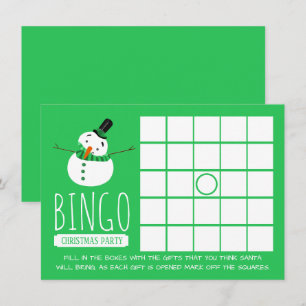 Green Snowman, Christmas Party Bingo Invitation