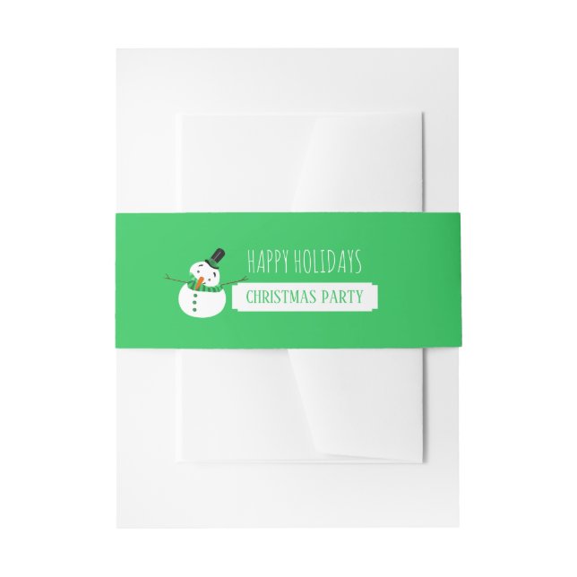 Green Snowman, Christmas Party Invitation Belly Band (Front Example)