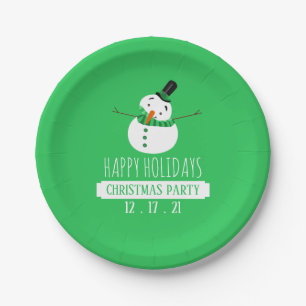 Green Snowman, Christmas Party Paper Plate