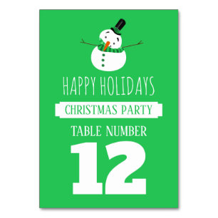 Green Snowman, Christmas Party Table No. Table Number