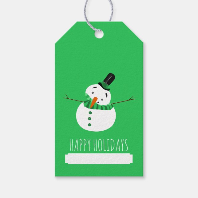 Green Snowman, Happy Holidays Gift Tags (Front)