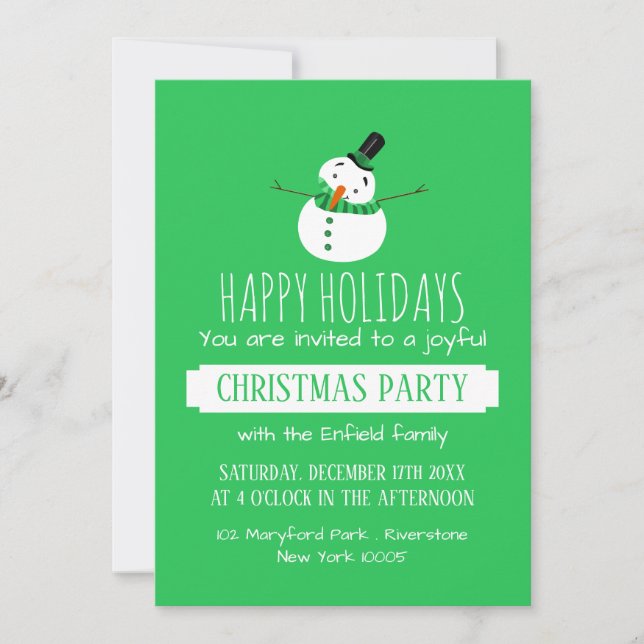 Green Snowman, Invitation à la fête de Noël (Devant)