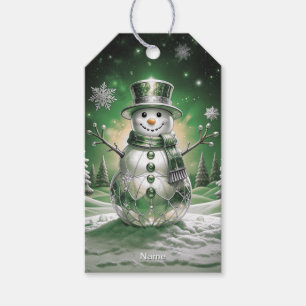 Green Snowman Snowflakes Holiday Gift Tag