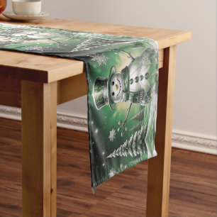 Green Snowman Snowflakes Holiday Table Runner