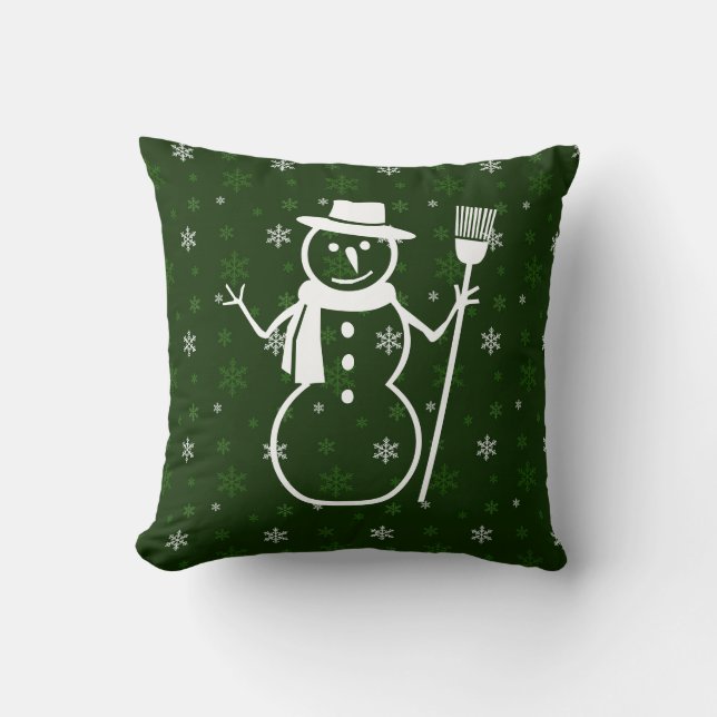 Green Snowman Throw Pillow (Front)