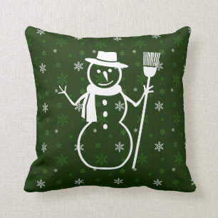 Green Snowman Throw Pillow