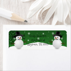 Green Snowman Winter Scene Adresse de retour Label