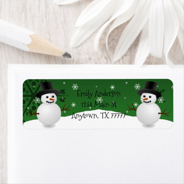 Green Snowman Winter Scene Adresse de retour Label (En situation)