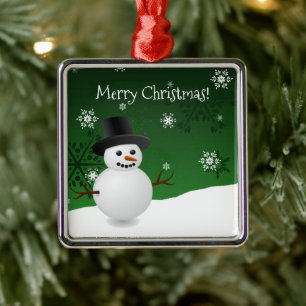 Green Snowman Winter Scene Ceramic Ornament