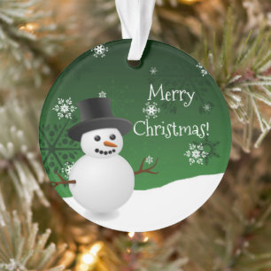 Green Snowman Winter Scene Christmas Ornament