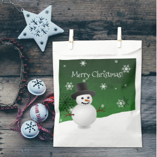 Green Snowman Winter Scenery Christmas Favour Bags