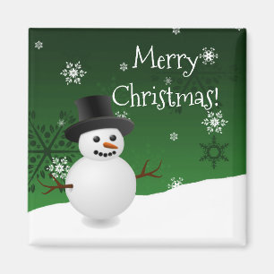 Green Snowman Winter Scenery Christmas Magnet