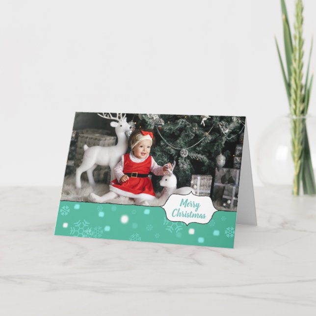 Green Snowy Digital Photo Christmas Cards Personal (Front)