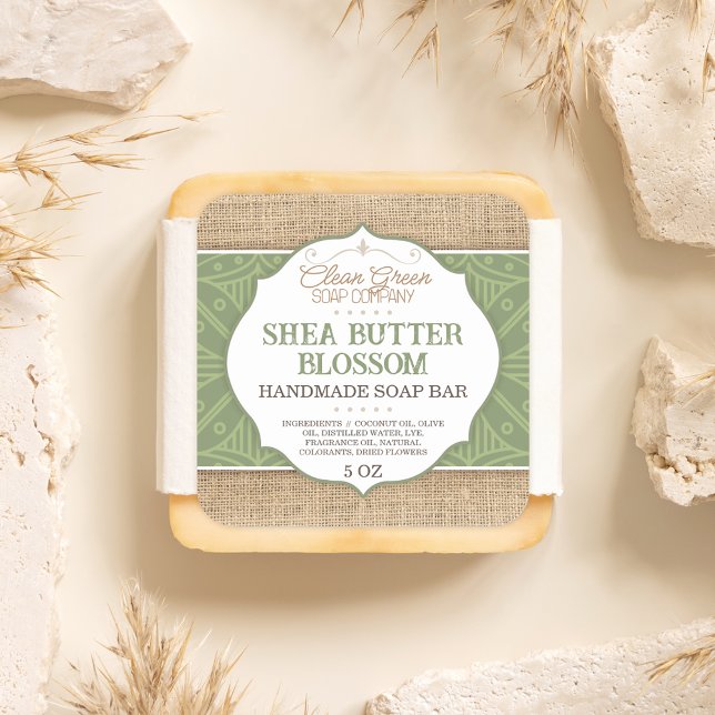 Green Soap Bar Label Burlap (Creator Uploaded)