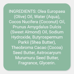 Green Soap or Skincare Ingredients Product Label
